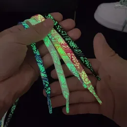 Shoe Parts 1 Pair Splash-ink Luminous Shoelaces Rubber Band For Sneaker Glowing Fluorescent Laces Running Sport Shoestring Accessories