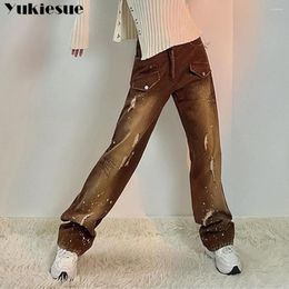 Women's Jeans Spring 2024 Womens Fashion High Waist Brown Wide Leg Baggy Woman Denim Capris Pants Jean Mom Trousers