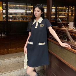 summer womens dress designer skirt fashion A-line colorful pearl cotton Polo collar dresses women short-sleeved Dress Asian size