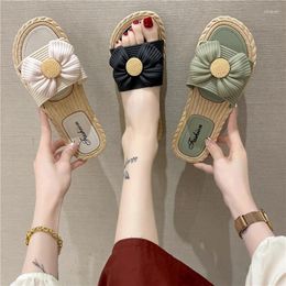 Slippers 2024 The Fashion All-match Flat Bottom One Word Drag Bow Tie Sandals Temperament Female Outside Fairy Style Summer