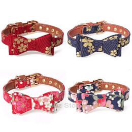 Tie Dog Cherry Pattern Flower Bow Pet Dogs Sakura Tryck Bowknot Cellars Pets Cat Training leveranser Justerbar krage Th1006 S Knot S