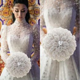 Wedding Flowers Full Rhinestones Bridal Bouquet Sequined Petals Silver And Gold Colour Luxury Saudi Arabic For Bride Africa Style