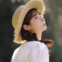 Japanese Cute Raffia Woven Sun Hat Womens Summer Large Jazz Straw Hat Wide Brim Floppy Beach HatsHand-woven Fashion Panama Hat 240412