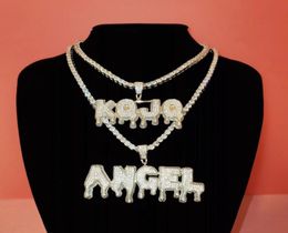 Hip Hop Custom Name Letter Necklace Gold Silver Color Bling CZ Cubic Letters Pendant Necklace for Men Women with 3mm 24inch Rope C7518422