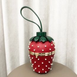 Bags Women's Bag Strawberry Style handmade pearl embellishment women's handbag Box Bucket Single shoulder crossbody