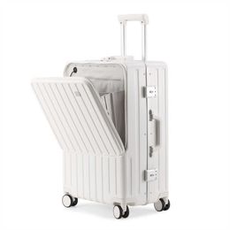 Front opening box with aluminum alloy frame, student high-end fashion travel code box, universal wheel trolley box