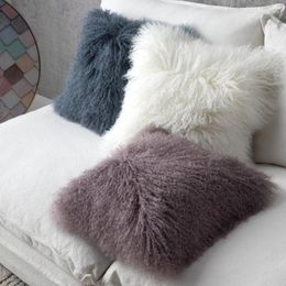 Pillow 45x45cm Mongolian Fur Wool Throw Sheepskin Living Room Sofa Solid Gradient Ramp Long Hair Fluffy Home Deco