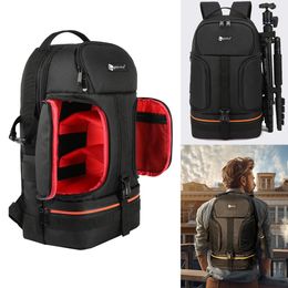 Video Waterproof Camera Shoulders Backpack w Reflector Stripe fit 156 inch Latptop Shockproof Soft Padded Tripod Case Po Bag 240418