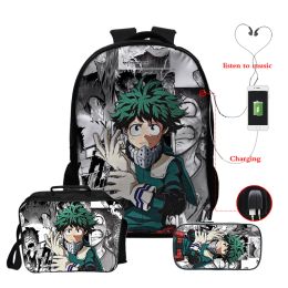 Backpacks Anime My Hero Academia Midoriya Izuku Deku Backpacks 3pcs/set Boku No Hero Academia Anime School Bags Boys Girls Travel Bagpacks