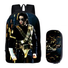 Backpacks Student Backpacks Female DIY Michael Jackson Printing Children SchoolBags For Boys Kids Men Book Bag 2PC Set with Pencil Case