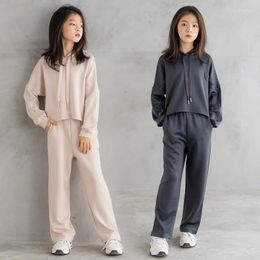 Clothing Sets Girls Sweatshirts Pants Kids Suits 2PCS/Set 2024 Khaki Spring Autumn Cotton Teenagers School Uniforms Children