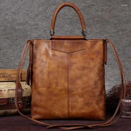 Shoulder Bags Women Handbag Female Messenger Bag Large Capacity Vintage Cowhide Leather Retro 2024 Cow Silt Pocket