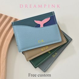 Holders Funny Cartoon Genuine Leather Mini Wallet Fashion Custom Initials Women Credit Card Holder New Lovely Personalize Gift Card Case