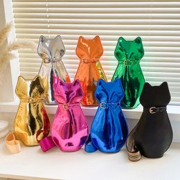 Bags Candy Colour Cat Design Shoulder Bag Patent Leather Funny Purses for Women Animal Shaped Handbag Cute Crossbody Bags for Women