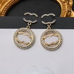 2style 18K Gold Plated Luxury Brand Designers Double Letters Stud Dangle Hoop Women Long Tassel Crystal Rhinestone Pearl Earring