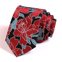 Mens Red Floral 7CM Tie High Quality Fashion Classical Ties For Men Business Suit Work Necktie Gentleman Neck With Gift Box 240412