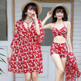 Women's Swimwear Large Size Swimsuit Three-Piece Set Conservative Belly Covering Chubby Girls Korean Ins Style Fairy Fan Spring Slim