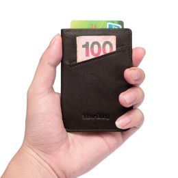 Wallets New Slim Genuine Leather Wallet for Men Credit Card ID Holders Thin Compact Mini Purse Women Pull Out Card Holder Sleeve Purses