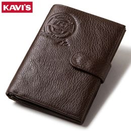 Holders KAVIS New Genuine Cowhide Leather Wallet Men Passport Cover Male Coin Purse Card Holder Travel Credit Walet Business for Boys