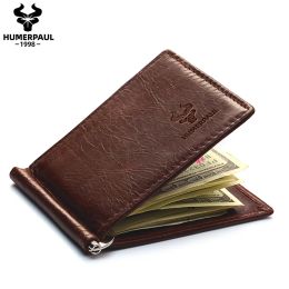 Clips Ultrathin Men's Money Clip Wallet Vintage Genuine Leather Bifold Card Holder Purse Mini High Quality Male Money Purse Cartera