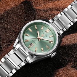 CADISEN Luminous Men Automatic Mechanical Watches NH35 Sapphire Stainless Steel AR Coating 10Bar Clock Green Watch for Men 240407