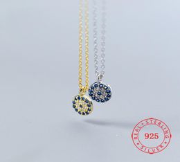 High Quality S925 Sterling Silver Demon Eye Necklace Female Turkey Blue Evil Eyes Round Geometry Mini Clavicle Chain3041599