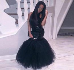 2018 Elegant Black Girl Mermaid African Prom Dresses Evening wear Plus Size Long Sequined Sexy Backless Gowns Cheap Party Homecomi8505716