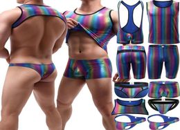 Undershirts Sexy Mens Underwear Rainbow Boxer Briefs Thongs Shorts Jumpsuits Tank Tops Slim Fitness Open BuUnderpants Pajamas1102870