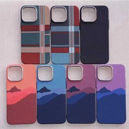 Cell Phone Cases Luxury Fibre Woven Pattern Luminous Magnetic Cover Shell for iPhone 15 Pro Max 13 IP12 14 Luxurious Magsafe Case Funda J240418