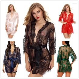 Women's Sleepwear Womens Lace Bathrobe See Through Lingerie Porno Sex Nightgowns Bridesmaid Robes Nightwear Nightie Female Nightdress