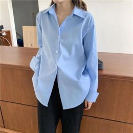 Women's Blouses Long-sleeved White Loose Shirt Casual Korean Solid Color Fashion Bottoming Blouse