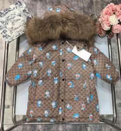2021ss Designer kids Down jacket hat detachable cat logo mink fur collar cciggu brand winter highend boys girls midi hoodie coat 7454398