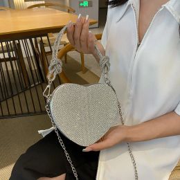 Bags Love Diamond Box Bag Handmade Dinner Bag Water Diamond Knot Peach Heart Mobile Phone Chain Underarm Crossbody Bag