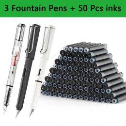 Pens 53 Pcs Kawaii Fountain Pen Replaceable Ink Set Black/blue/red Ink Ef 0.38mm School Pens Office Supplies Stationery for Writing