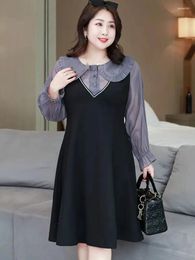 Casual Dresses European 2024 Large Size Small Black Dress Spring And Autumn Long Sleeves Fat Sister Looks Slim Fashionable