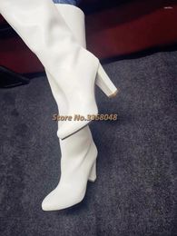 Boots 2024 Round Toe Knee High Block Heel Slip On White Matte Leather Custom Made Real Picture Manufacturer