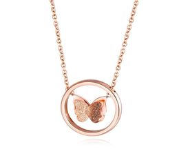 Fashion Women Rose Gold Chain Necklace Charm Choker Necklaces Butterfly Pendant Design Stainless Steel Jewelry for Womens8919338