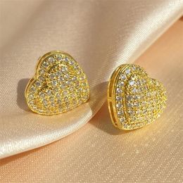 Stud Earrings Trendy Silver Color Heart For Women Dazzling Cubic Zirconia Romantic Female Earring Statement Jewelry Accessories