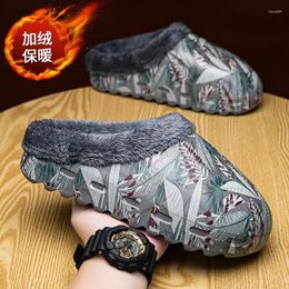 Slippers Cross Border Large Size Winter Leaf Pattern Indoor Cotton For Couples Lightweight Baotou Lazy People