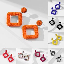 Dangle Earrings Bohemian Geometric Square Colourful Beaded Handmade Beads Drop For Women Statement Big Jewellery