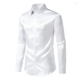 Men's Dress Shirts Mens White Satin Tuxedo 2024 Brand Silk Smooth Casual Shirt Men Wedding Groom Party Male Chemise Homme