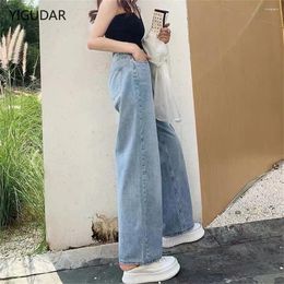 Women's Jeans Gothic Vintage Washed Pants 90s Harajuku Streetwear BF Style Hip Hop Wide Leg High Waist Straight Denim Trousers
