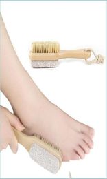 Bath Brushes Sponges Scrubbers 2 In 1 Cleaning Brushes Natural Body Foot Exfoliating Spa Brush Double Side With Nature Pumice Ston3836178