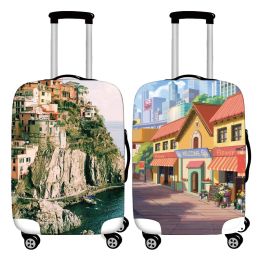 Accessories Thicken Elastic Luggage Cover Landscape Pattern Baggage Covers Suitable19 To 32 Inch Suitcase Case Dust Cover Travel Accessories