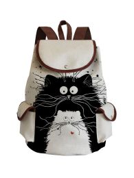 Backpacks Cartoon Cat Printed Backpack For Teenager Simple Fashion School Bag Large Capacity Drawstring Backpack Eco Friendly Book Bag