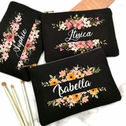 Storage Bags Creative Black Minimalist Makeup Bag Name Customized Fashion Cosmetic Teacher Festival Couple Birthday Christmas Gift