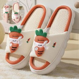 Slippers Cute Carrot Shoes Linen Men And Women Couples Indoor Non-slip Thick Bottom House