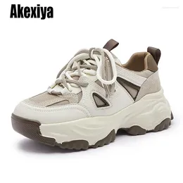 Casual Shoes Women Sneakers Flats Platform Thick Bottom Real Leather Round Toe Ladies Size 34-40