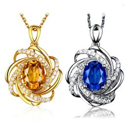 Pendant Necklaces Luxury Sapphire Crystal Necklace For Women Elegant Oval Flower Spiral Charm Romantic Wedding Jewellery