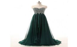 Vintage Elegant Dark Green Evening Dress Sweetheart Sleeveless Hunter Green Beaded Top Custom Made Prom Party Gowns Long Formal We9691198